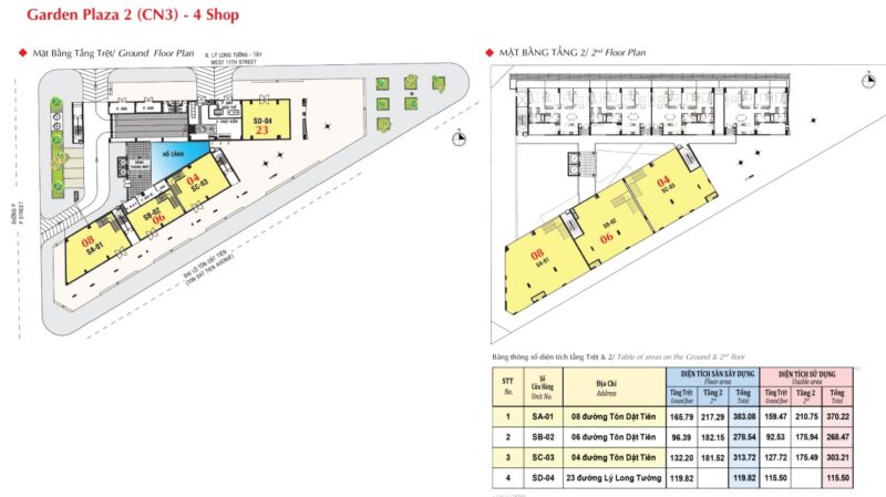Mặt bằng shophouse tại dự án Garden Plaza 2
